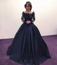 画像をギャラリービューアに読み込む, Navy Blue Prom Dresses Pageant Gown with Full Sleeves