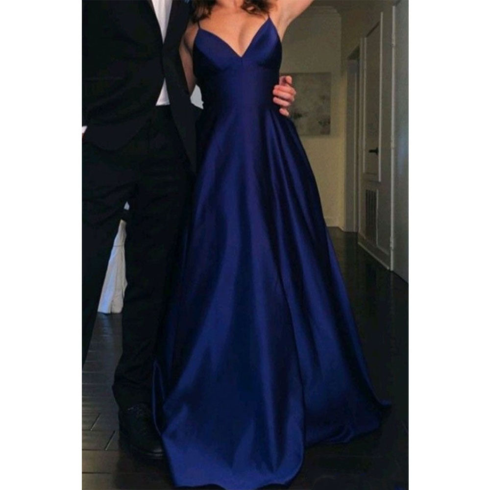 Navy Blue Prom Dresses Spaghetti Straps