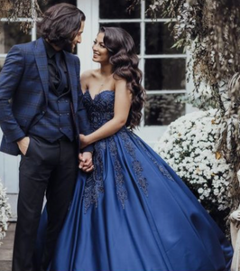 Sweetheart Navy Blue Prom Dresses Pageant Gown