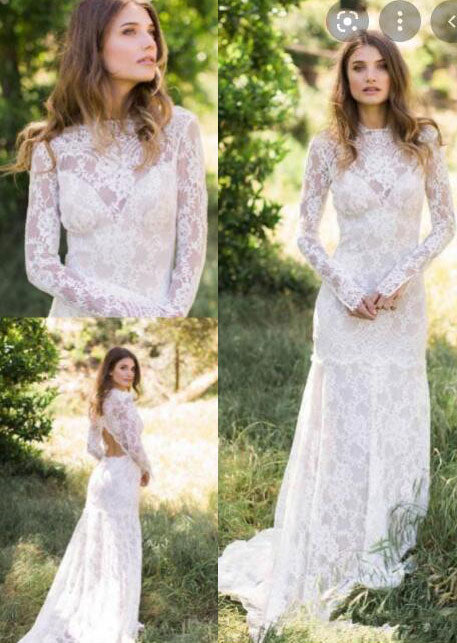 Vintage Lace Sheath Wedding Dresses Bridal Gown with Sleeves