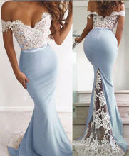 Load image into Gallery viewer, Off the Shoulder Mermaid Long Prom Dresses with Appliques Lace