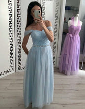 Load image into Gallery viewer, Off the Shoulder Long Prom Dresses Waist with Beaded