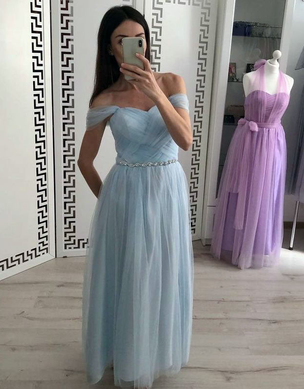 Off the Shoulder Long Prom Dresses Waist with Beaded