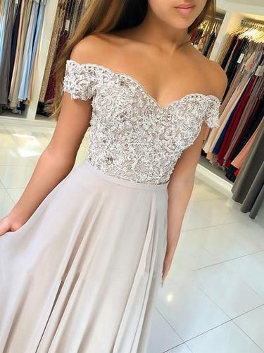 Off the Shoulder Long Prom Dresses Evening Gowns with Appliques