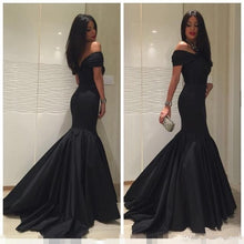 Load image into Gallery viewer, Off the Shoulder Mermaid Black Prom Dresses Evening Gowns