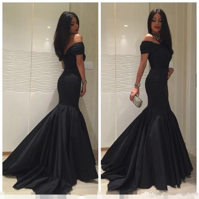 Off the Shoulder Mermaid Black Prom Dresses Evening Gowns