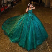 Load image into Gallery viewer, Green Prom Dresses Pageant Gown Sparkly Tulle