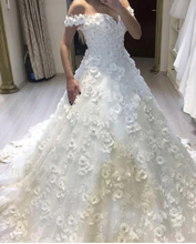 Load image into Gallery viewer, Off Shoulder Wedding Dresses Bridal Gown with 3D Flowers