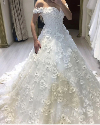 Off Shoulder Wedding Dresses Bridal Gown with 3D Flowers