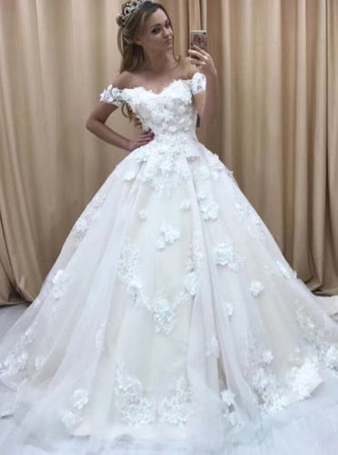 Off Shoulder Wedding Dresses Bridal Gown with 3D Flowers