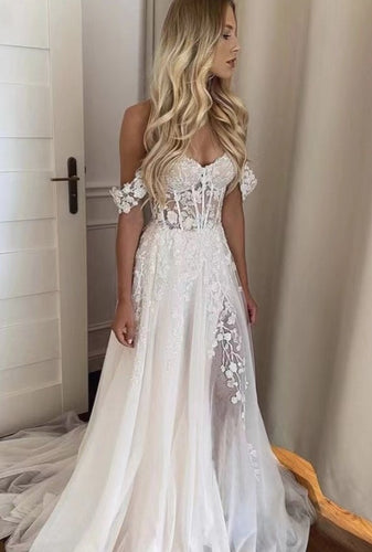Off Shoulder Wedding Dresses Bridal Gown with Corset