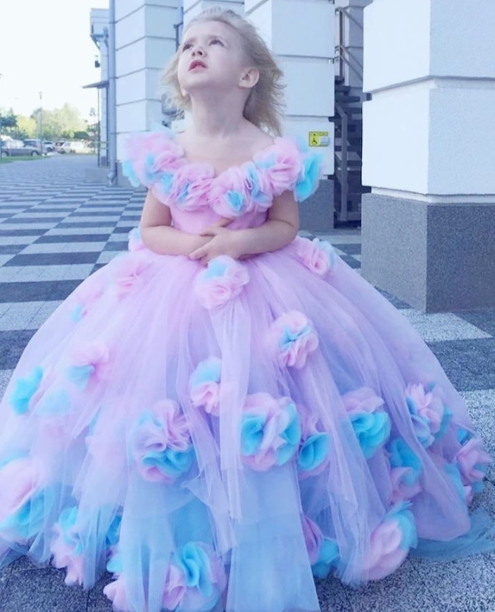 Off Shoulder Flower Girl Dresses Cinderella Birthday Party for Kid