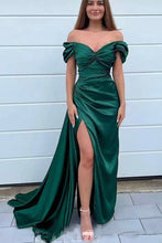 Charger l&#39;image dans la galerie, Off Shoulder Prom Dresses Slit Side Green