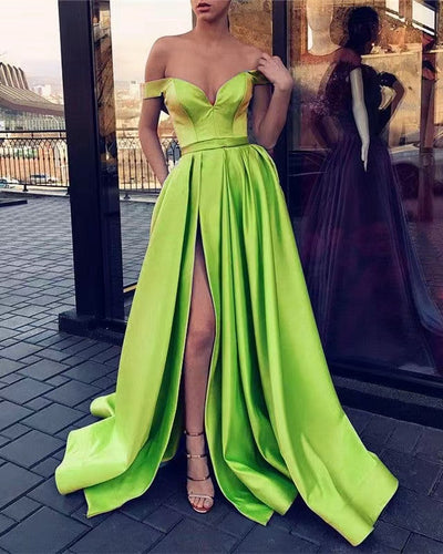 Off Shoulder Prom Dresses Slit Side for Party