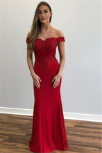 Load image into Gallery viewer, Off Shoulder Prom Dresses Red Evening Gown