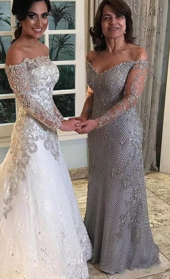 Off Shoulder Mother of the Bride Dresses with Beaded