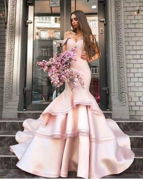 Off Shoulder Pink Prom Dresses Princess Gown