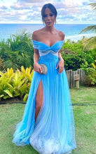 Charger l&#39;image dans la galerie, Off Shoulder Slit Prom Dresses Tulle