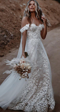 Load image into Gallery viewer, Off Shoulder Wedding Dresses Bridal Gown with Leaves Appliques Lace