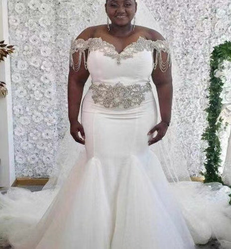 Plus Size Wedding Dresses Bridal Gown Off Shoulder with Rhinestones PBD805