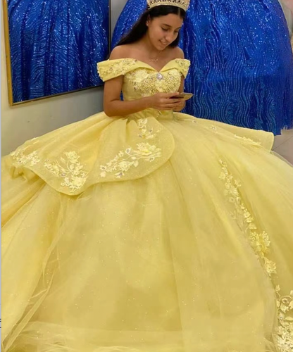 Yellow Off Shoulder Prom Dresses Birthday Gown Sweet 16
