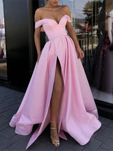 Load image into Gallery viewer, Off Shoulder Pink Slit Side Prom Dresses for Women