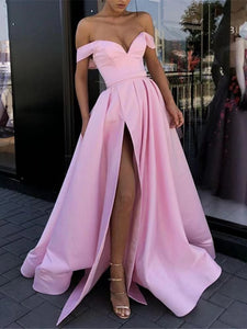 Off Shoulder Pink Slit Side Prom Dresses for Women