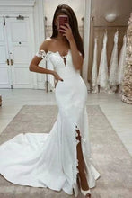 Load image into Gallery viewer, Off Shoulder Wedding Dresses Bridal Gown Slit Front with Lace