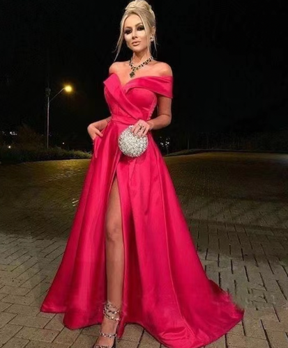 Off the Shoulder Slit Prom Dresses