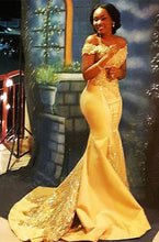 Load image into Gallery viewer, Yellow Mermaid Prom Dresses with Appliques