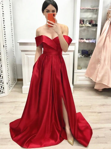Off the Shoulder Long Prom Dreses with Slit Side