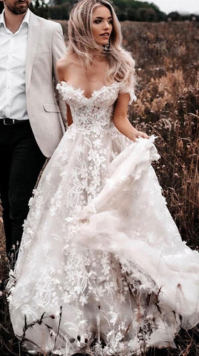 Off the Shoulder Wedding Dresses Bridal Gown with Appliques