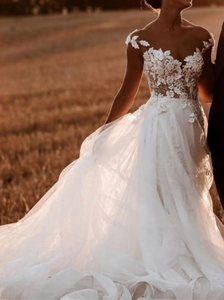 Off the Shoulder V Neck Wedding Dresses Bridal Gown