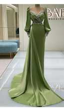 Load image into Gallery viewer, Olive Green Prom Dresses with Full Sleeves