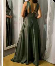 Load image into Gallery viewer, Deep V Neck Prom Dresses Slit side Olive Green