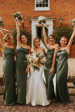 Load image into Gallery viewer, Spaghetti Straps Olive Green Bridesmaid Dresses under 100