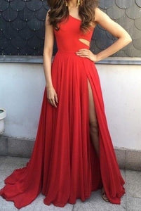 One Shoulder Red Split Side Prom Dresses Under 100