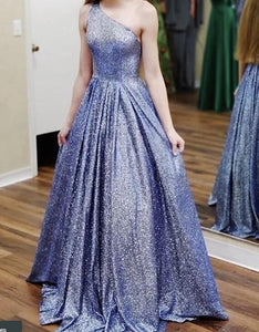 Sparkly One Shoulder Floor Length Prom Dresses