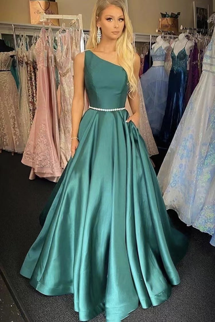 One Shoulder Prom Dresses Waist with Pears