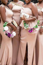 Load image into Gallery viewer, One Shoulder Bridesmaid Dresses Slit Side for Wedding Party