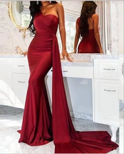 Load image into Gallery viewer, One Shoulder Prom Dresses Dark Red