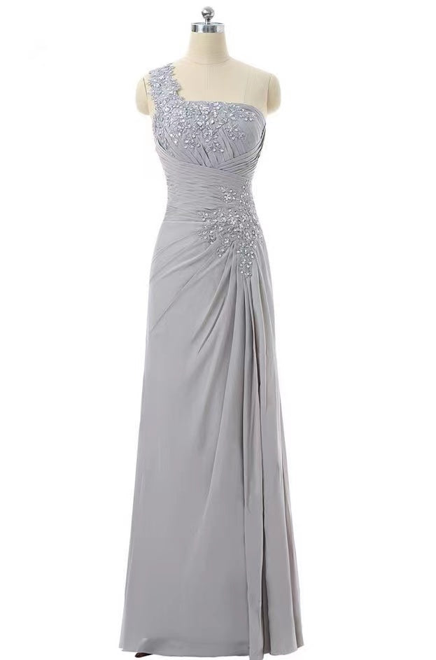 One Shoulder Mother of the Bride Dresses Grey Floor Length