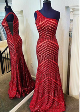 Load image into Gallery viewer, One Shoulder Prom Dresses Mermaid Sequins