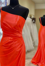 Load image into Gallery viewer, One Shoulder Orange Prom Dresses Floor Length