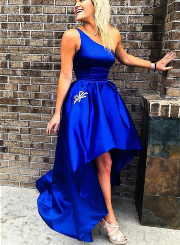 One Shoulder Prom Dresses Hi Low Royal Blue