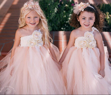 Load image into Gallery viewer, One Shoulder Flower Girl Dresses with Handmade Flowers