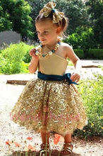 Load image into Gallery viewer, One Shoulder Gold Flower Girl Dresses