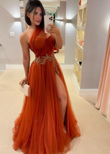Carica l&#39;immagine nel visualizzatore di Gallery, One Shoulder Prom Dresses Burnt Orange Waist with Appliques