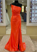 Load image into Gallery viewer, One Shoulder Orange Prom Dresses Floor Length