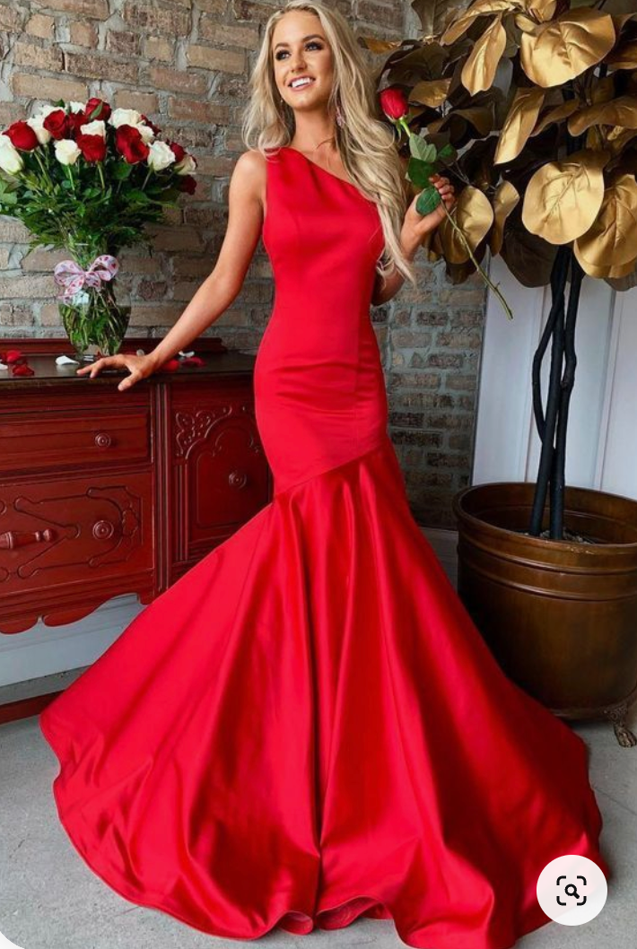 One Shoulder Prom Dresses Red Princess Gown